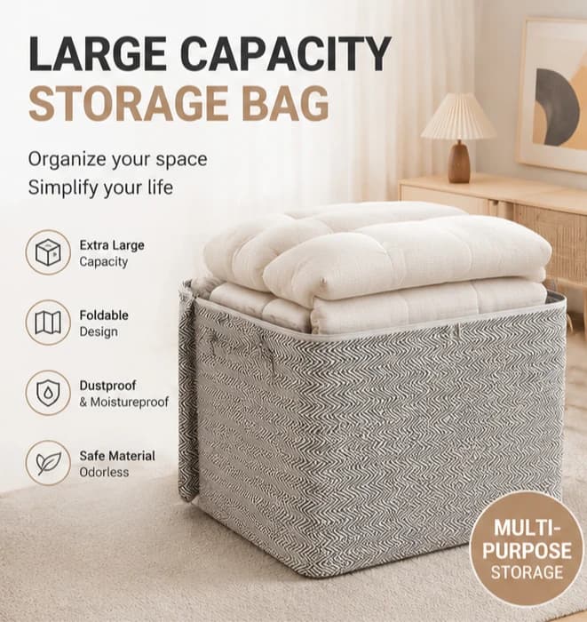 220L Foldable Storage Basket with Lid Large Laundry Hamper Bag Clothes Organizer for Baby Items Bedroom Home Organization