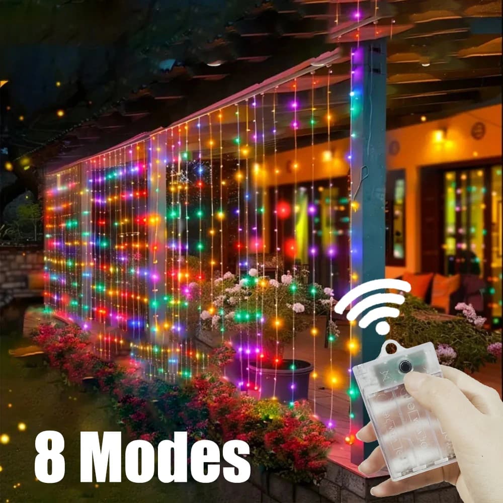 Luci a tendina LED natalizie per esterni, giardino, casa, feste, matrimoni, ghirlande, decorazioni per cortili, a batteria