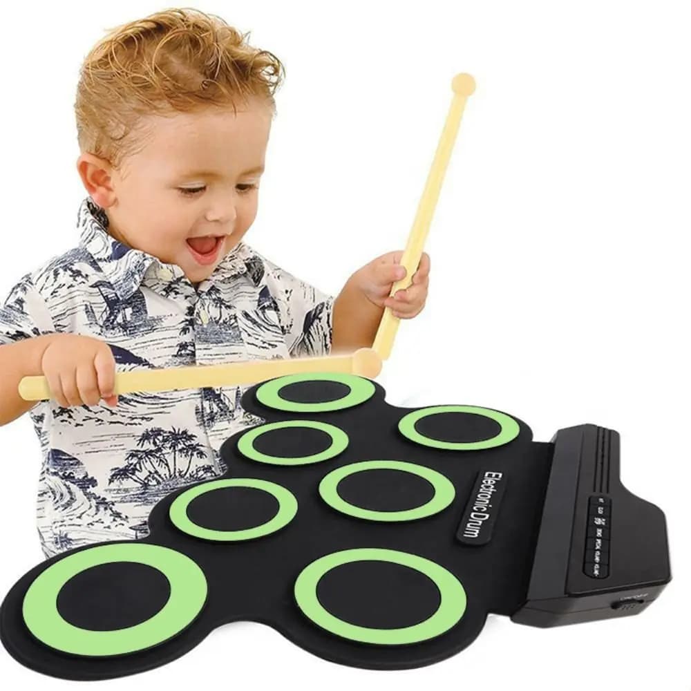 1 Box 7-Pads Electronic Drum Set with Sustain Pedal Hand Roll Portable Electronic Drum Hand Practice HIFI for Beginner