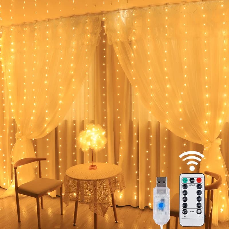 USB LED Tenda String Light Decorazioni per finestre natalizie Filo Fata Luce 8 modalità Telecomando per illuminazione per feste di matrimonio