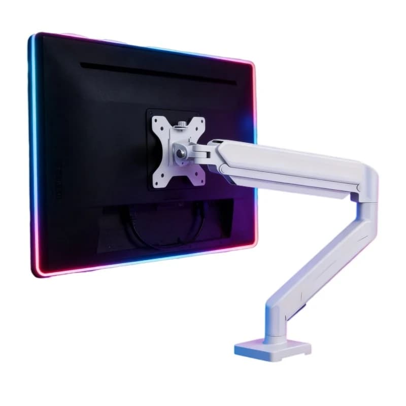 Adjustable desk support for single monitor up to 32 inches, 19,8 pounds per screen, for computer and TV.