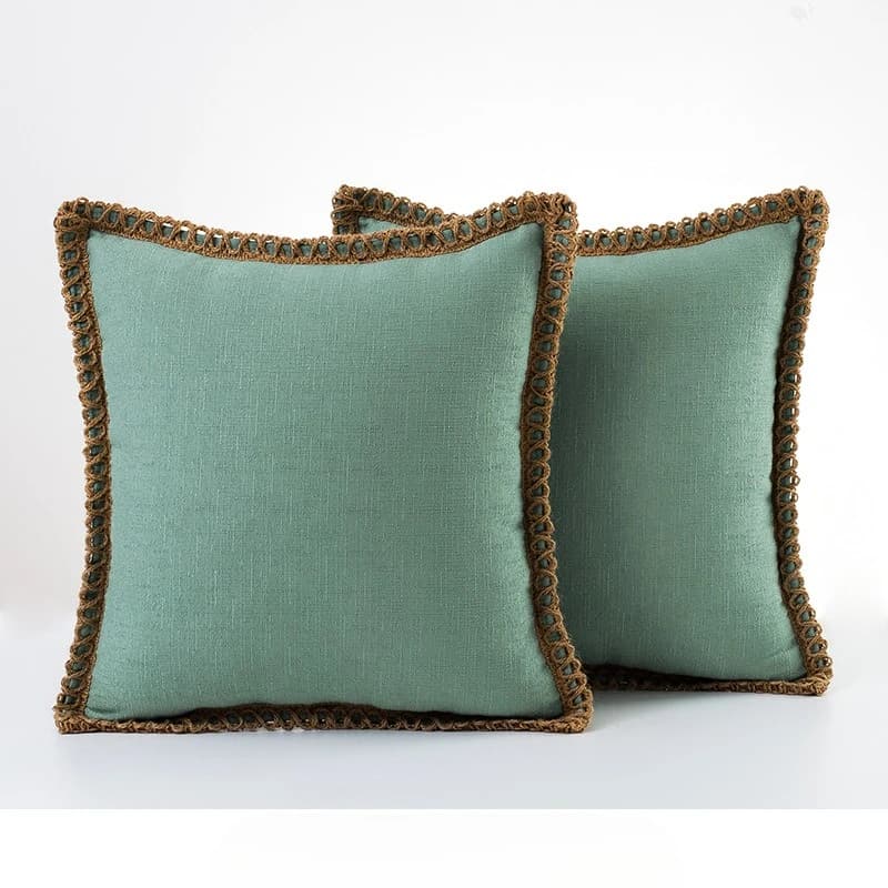 Fodera per cuscino in cotone e lino tinta unita con finiture in corda di iuta Boho decorativa 45x45 cm federa per cuscino per divano letto soggiorno