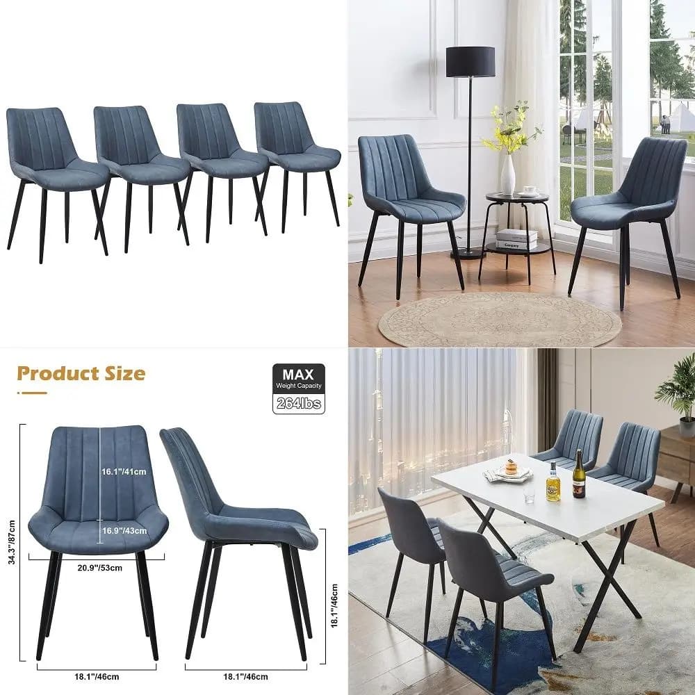 Set di 4 Sedie da Pranzo, Sedie in Ecopelle con Seduta Imbottita, Schienale Alto e Cuscino Confortevole, Gambe in Metallo, Sedie Decorative per Cucina