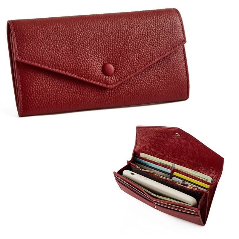 Borsa lunga in vera pelle Porta carte RFID da donna Portafoglio in vera pelle di mucca Pochette semplice in pelle di vacchetta