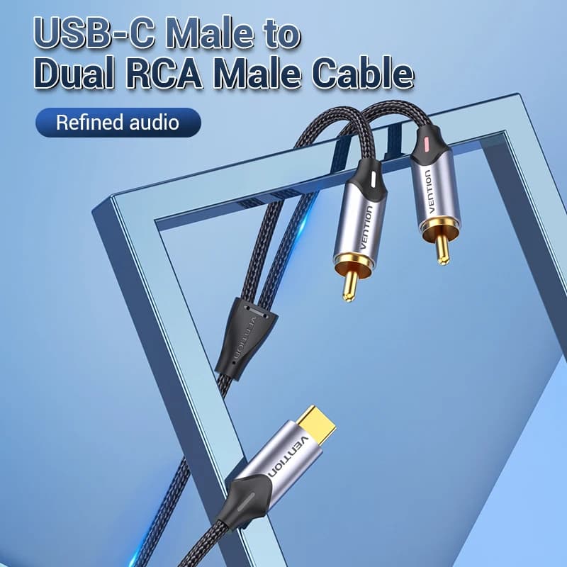 Cavo Audio USB C a RCA Vention, Cavo da Tipo C a 2 RCA per Altoparlanti, Amplificatori, Huawei, Xiaomi, Laptop, 1m 2m 3m, Splitter USB C RCA Y