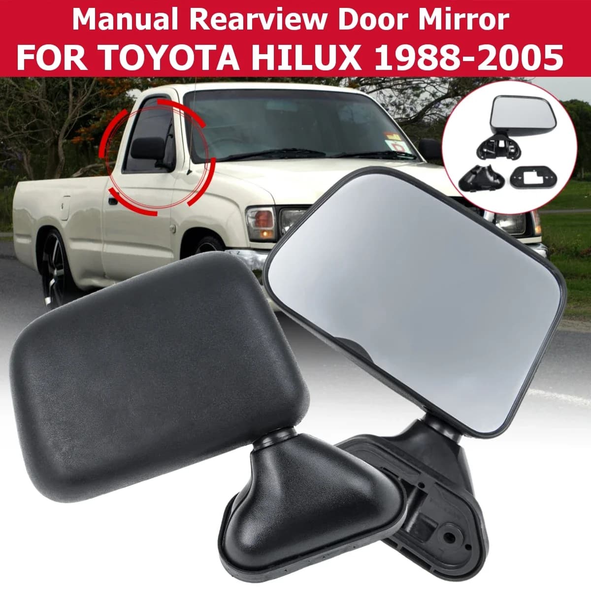 1 paio specchietto retrovisore per portiera dell'auto nero sicurezza di guida adatta per Toyota Hilux 1988-2005