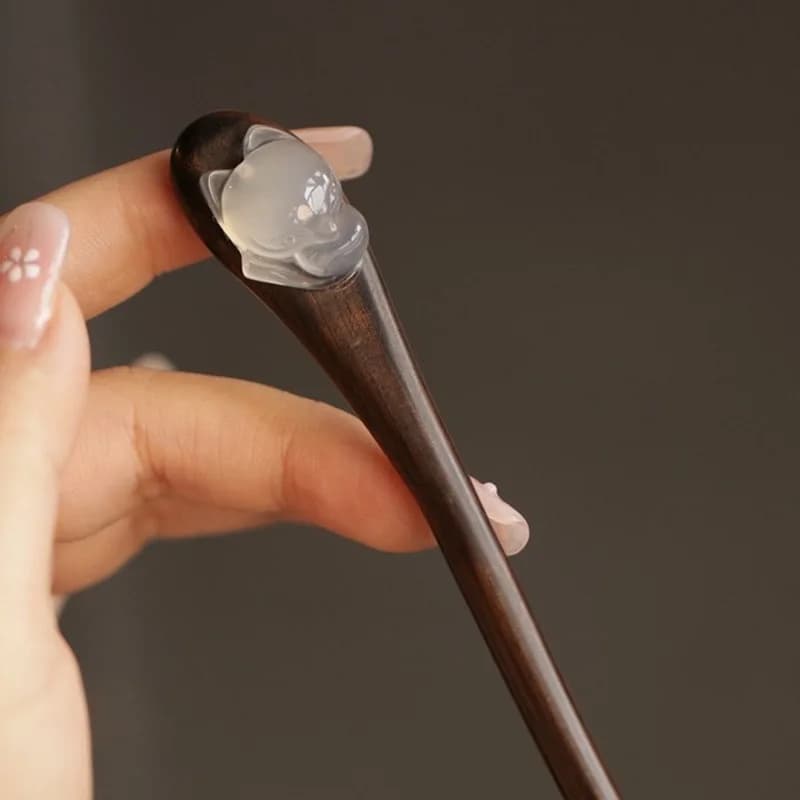 Wooden fork old style small fox New Chinese style on the back of the head Spiral hair fork Hanfu classic and simple