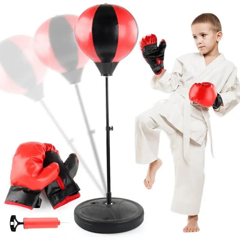 Self-supporting boxing poles Training MMA Sport with gloves and mat Adjustable height 125-145 cm for over 13 years
