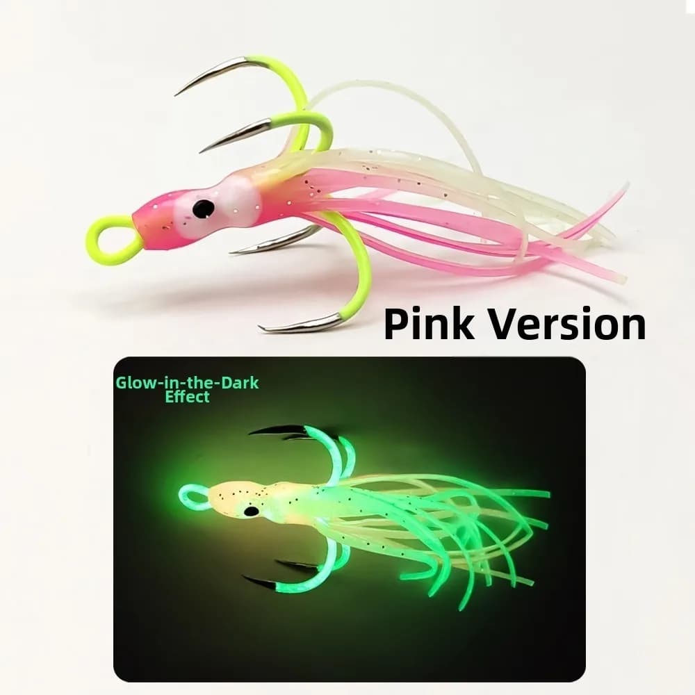 5pcs 5 Pcs Lot Fishing Hook Set Four Hooks Night Light Squid Bait Hooks Claw Hooks Anchor Shape Treble Fishing Hooks Fishing