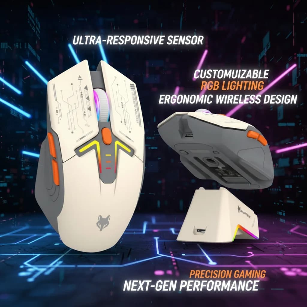 Mouse da gioco RGB wireless con dock di ricarica, 6 pulsanti, Bluetooth/2.4G dual-mode 1600 DPI, mouse leggero per laptop e computer