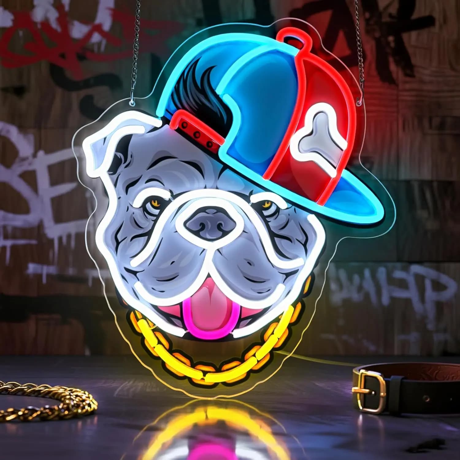 Insegna al Neon Hip-Hop Bulldog, Luce al Neon LED Dimmerabile USB, Decorazione da Parete per Sala Giochi, Camera da Letto, Soggiorno, Bar, Feste, Regali