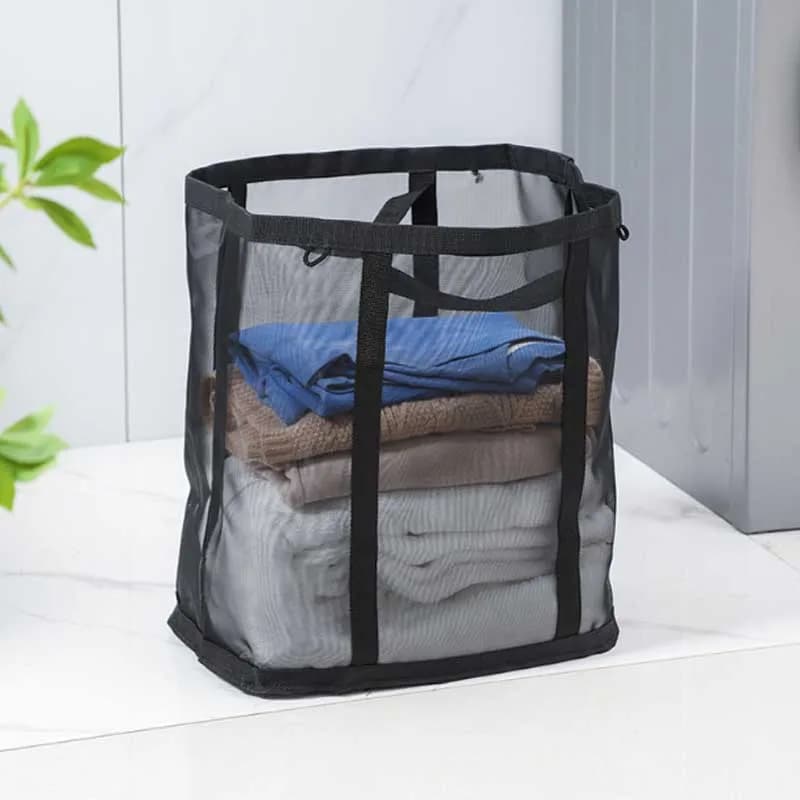 Cesto per Bucato in Rete di Nylon Pieghevole, Borsa Portabiancheria Portatile per Camera da Letto e Bagno