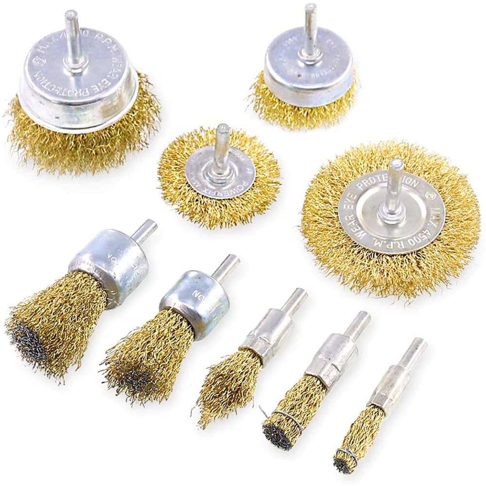 Set di spazzole a tazza con ruota per spazzola metallica da 0,3 mm Confezione da 9 ruote metalliche con gambo da 1/4 di pollice ondulate grossolane per attacco trapano