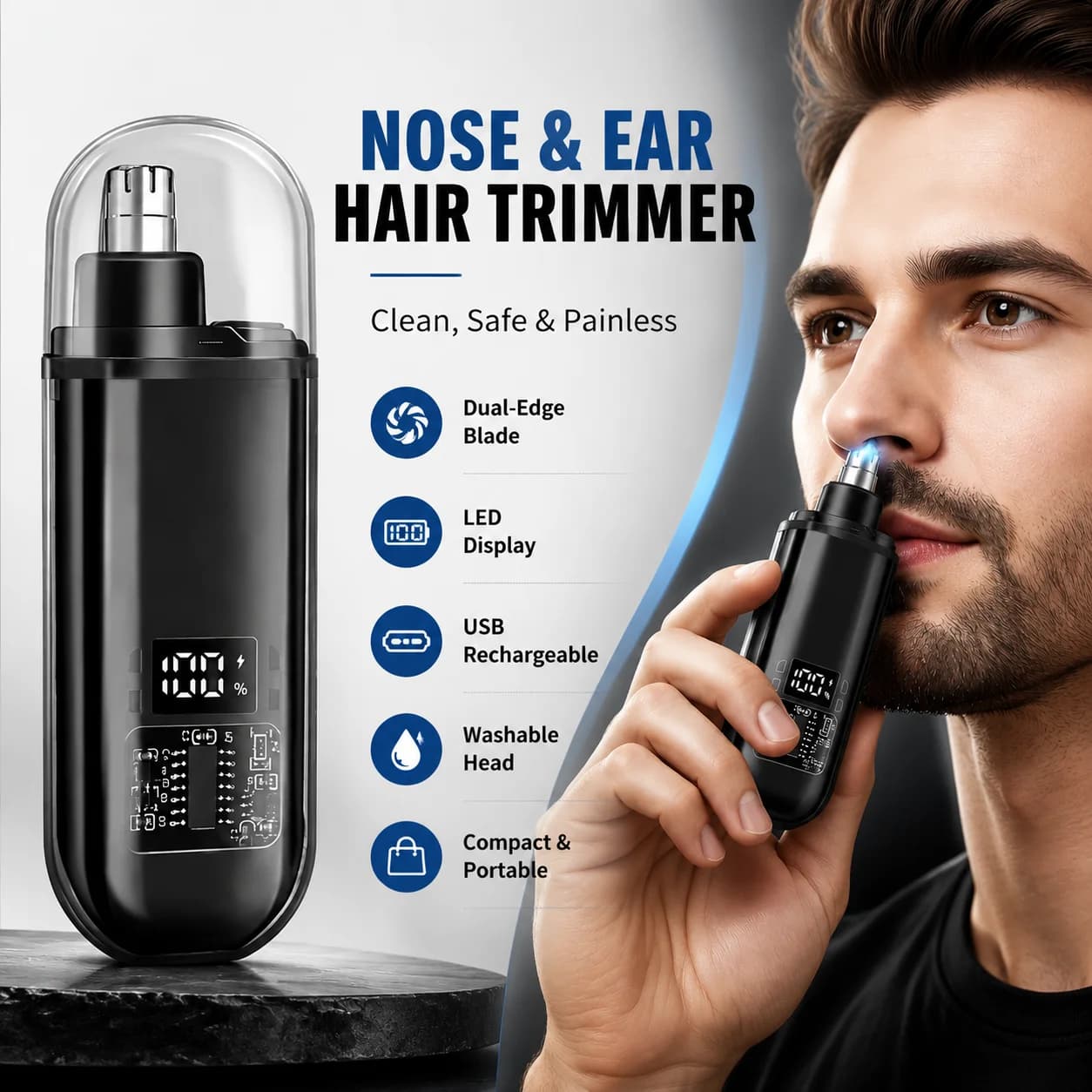 Suitable for man, portable electric nose and ear haircuts with USB charging, compact mini design, fast charging