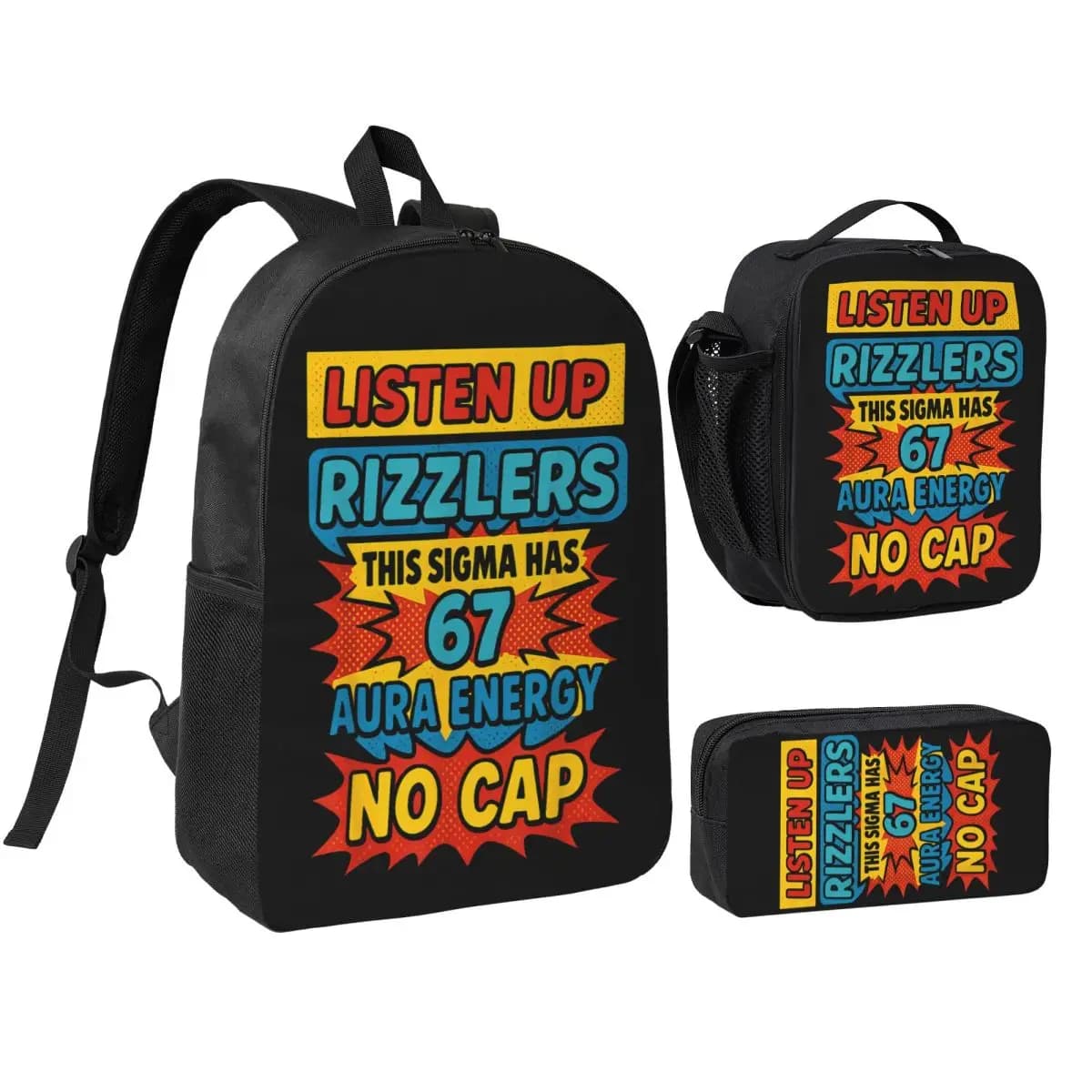 3pecs/set 67 Six Seven 6 7 Meme Design Zaino divertente per zaino da studente Borsa da pranzo Astuccio