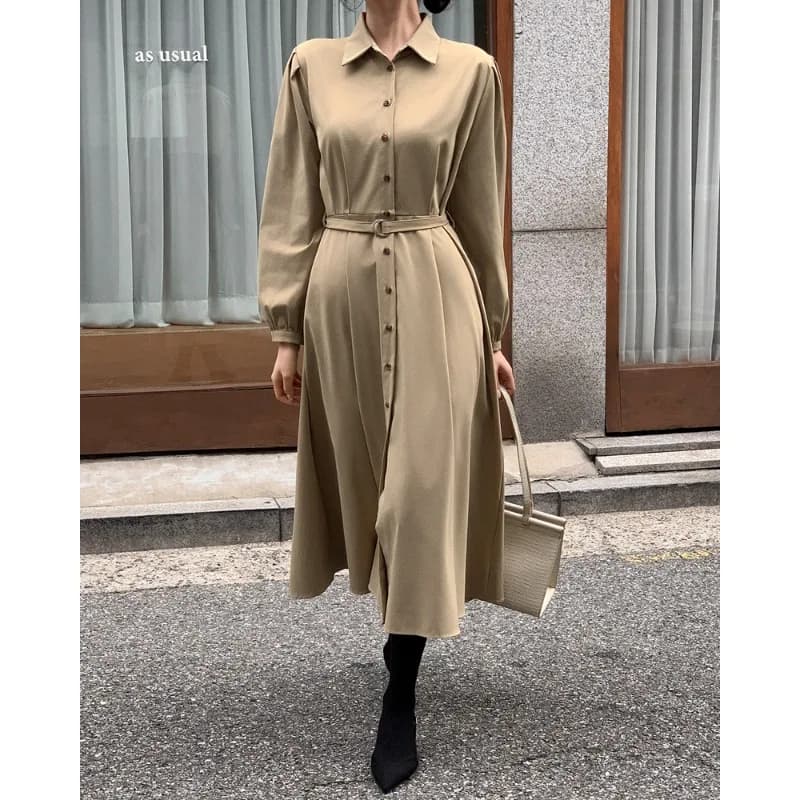 Retro Korean Chic Cowl Neck Patchwork Belted Bubble Sleeve Waist Cinching Dress A-Line Silhouette Long Sleeve Spring Autumn W...