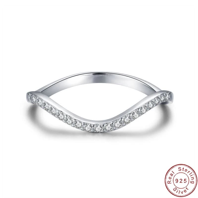 Anello in argento sterling S925 con onda AAA CZ scintillante europea fine per gioielli da regalo di nozze per feste di compleanno da donna