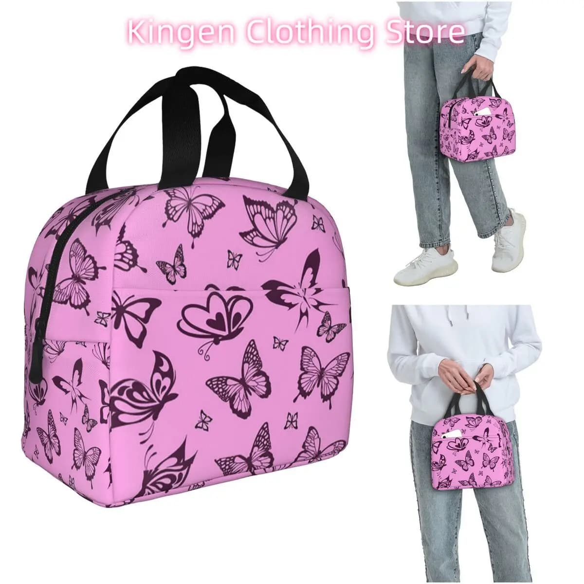 Beautiful Insect Purple Butterfly Insulated Lunch Bag for Women Office Cooler Thermal Food Box Tote Lunch Boxes Container