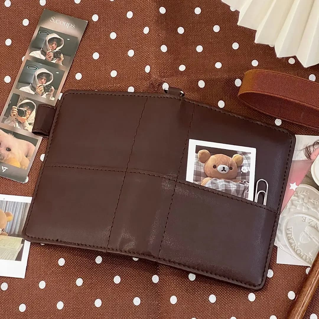 New PU Simple Solid Color Dark Brown M5 Leather Binder Notebook Student Portable Memo Book Office Stationery