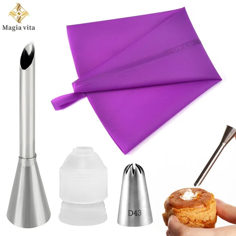 Fai da te riutilizzabile Puff Cake Tip sacchetto di pasticceria in Silicone crema burro ugello in acciaio inossidabile Decor cottura tubazioni borse utensili da cucina