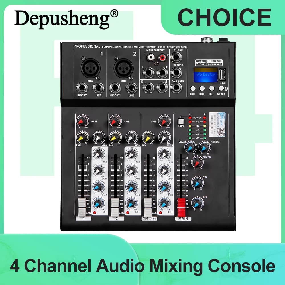 4 channel deusheng audio mixer F4 audio mixer Bluetooth PC USB Play Recording Mixing console Contoller 48V