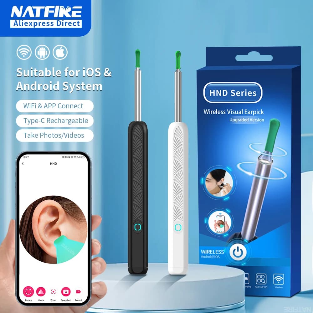 Visual Ear Wax Cleaner with Camera Safe Earwax Removal Endoscope with 5M Camera Luminous Otoscope Ear Cleaning Tools Ear Care