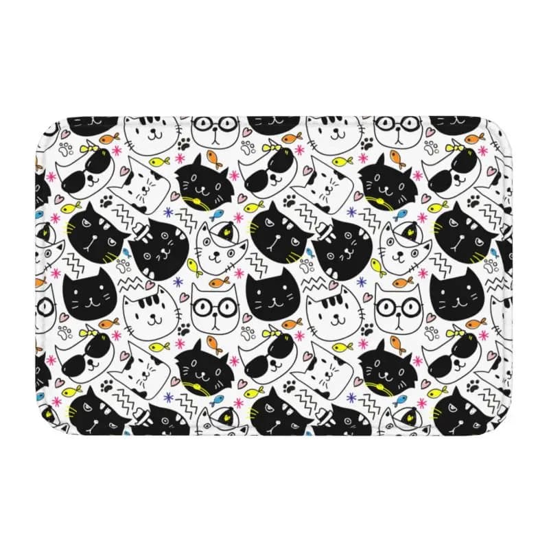 Custom Cute Kitten Cat Doodle Doormat Non-Slip Entrance Kitchen Bathroom Floor Door Mat Bedroom Balcony Rug Carpet Footpad