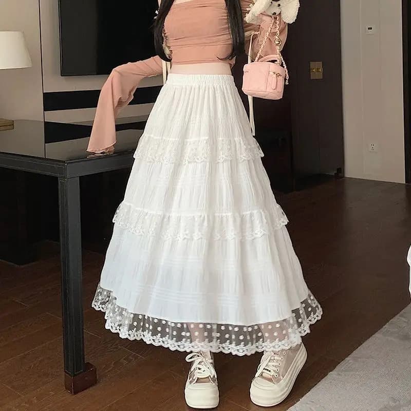 Nuova Collezione Primavera Estate 2026: Gonna Lunga da Donna Stile Fata, Personalizzata con Pizzo, Oversize, a Pendolo, Lunghezza Media