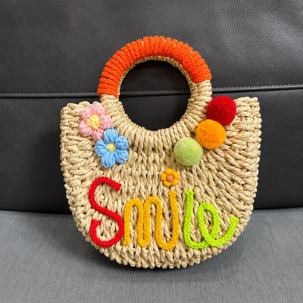 New summer DIY straw woven bag, hand-held paper rope woven semi-circular bag, large capacity leisure beach vacation bag