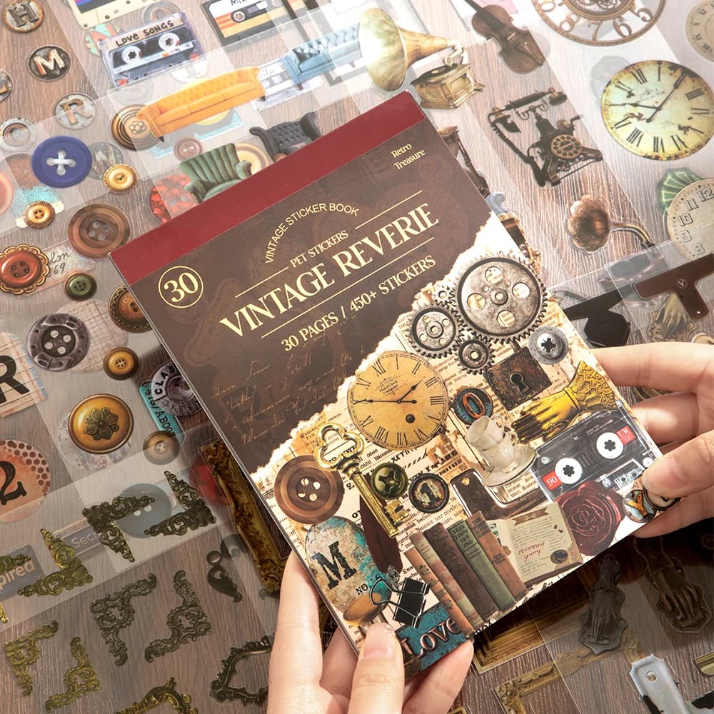 30 Lenzuola Libro di Adesivi Industriali Vintage 450 + Pezzi Durevole PET Gear Orologio Decalcomanie Per Bullet Journals Scrapbooking Planner Decor