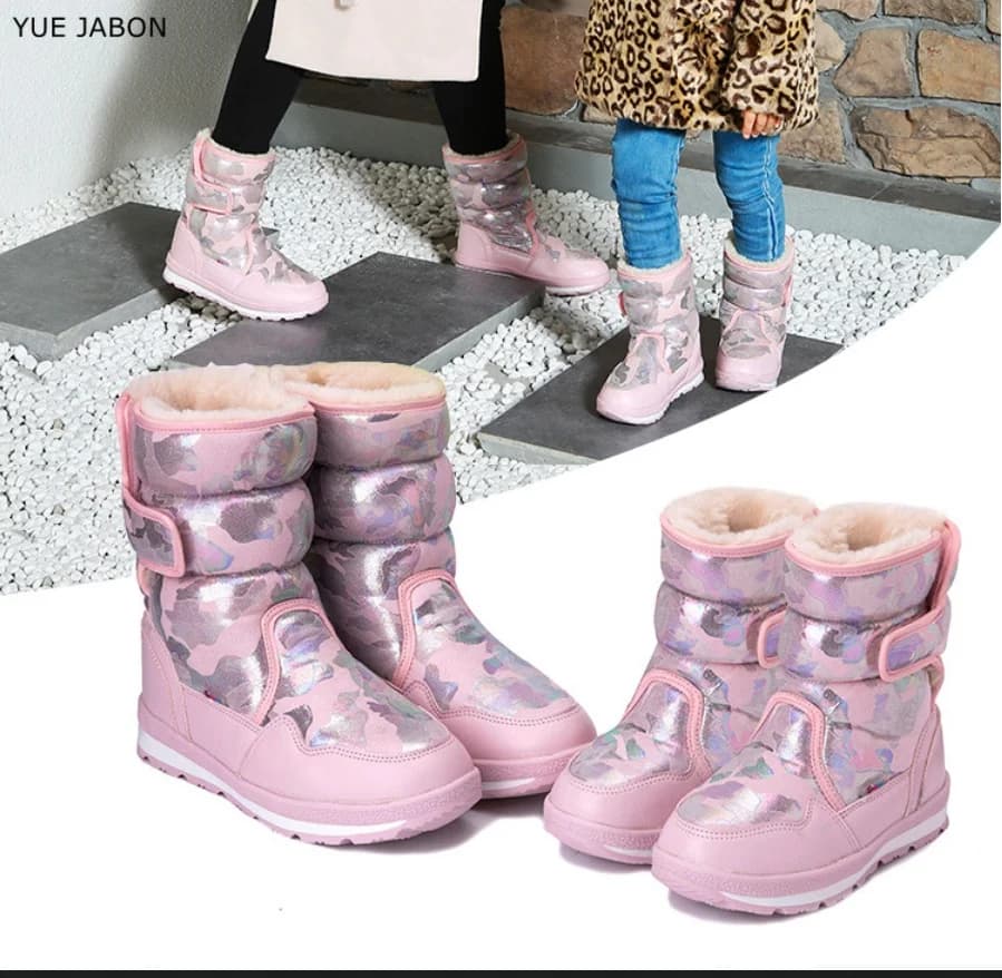 High Quality Pink Winter Female Snow Boots Velcro strap Waterproof Warm Cotton Shoe Outdoor Non slip Women Plush Boot Sneakers