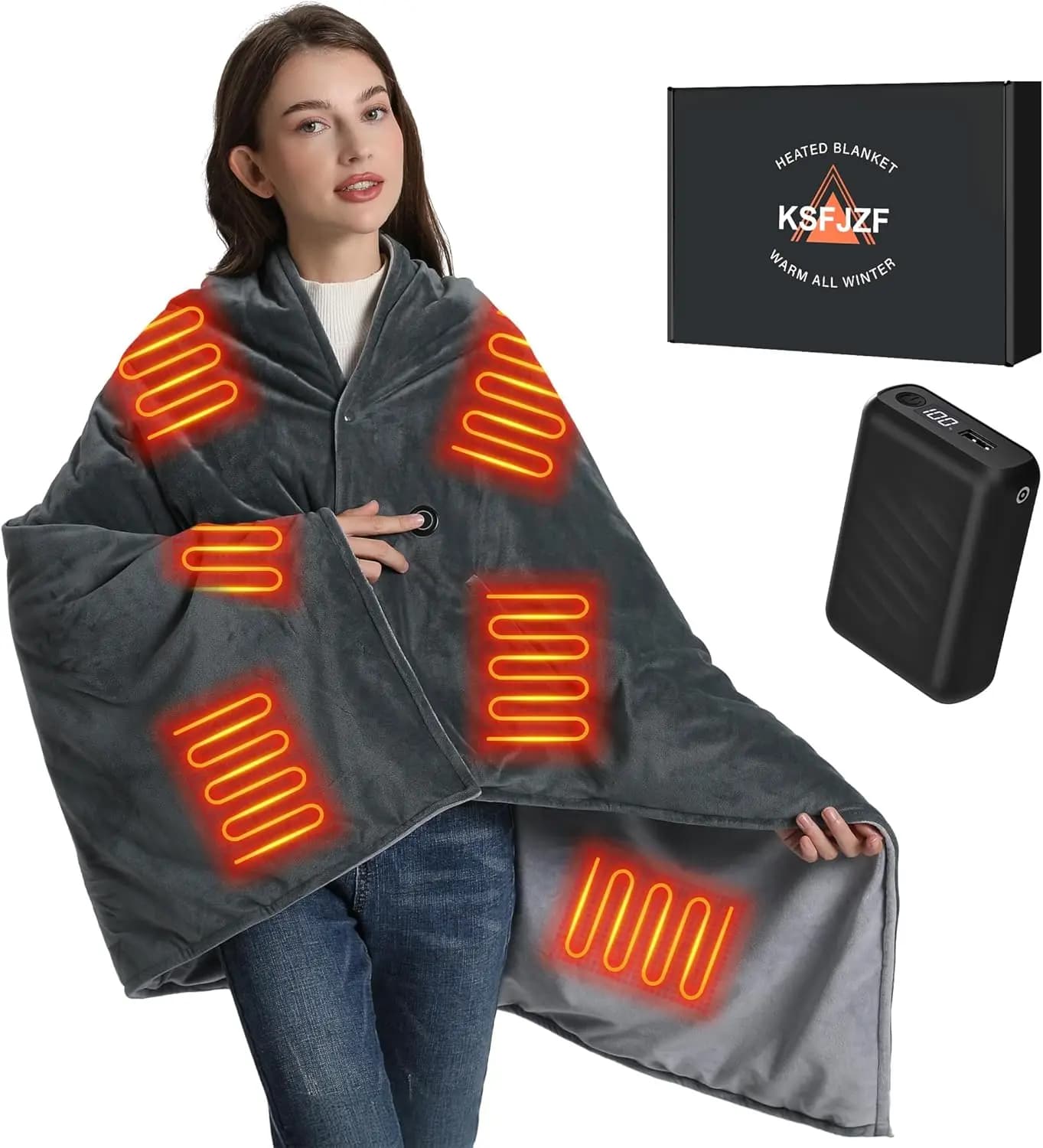 Coperta elettrica senza fili a riscaldamento rapido con Power Bank da 20000 mAh, 59" x 35,5", 3 impostazioni di calore per viaggi in campeggio all'aperto