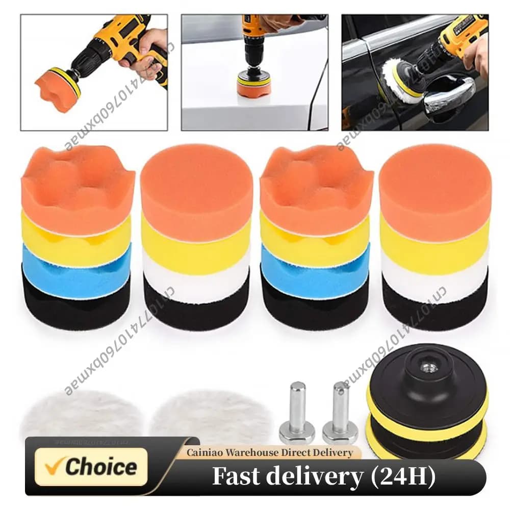 Kit di 22 Tamponi in Schiuma da 3 Pollici, Riutilizzabili per Lucidatura Auto, Set di Spugne in Fibra di Lana Lavabili per Levigatura e Ceratura