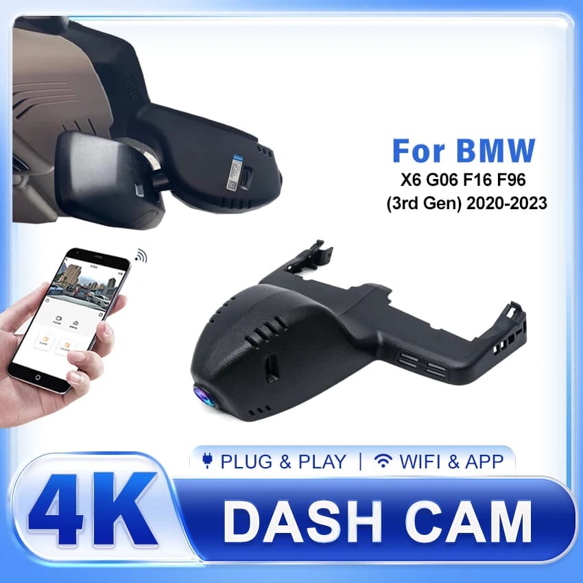 For BMW X6 M G06 F96 2020 2021 2022 2023, 4K UHD 2160P Dash Cam Front and Rear Car DVR Camera Plug and Play Wifi Video Recorder
