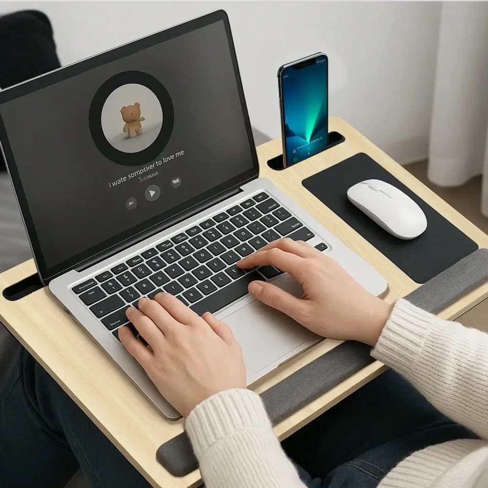 Supporto per laptop da letto, tavolino da letto, scrivania per laptop, compatibile con laptop fino a 15,6 pollici, con tappetino per mouse e poggiapolsi integrati.