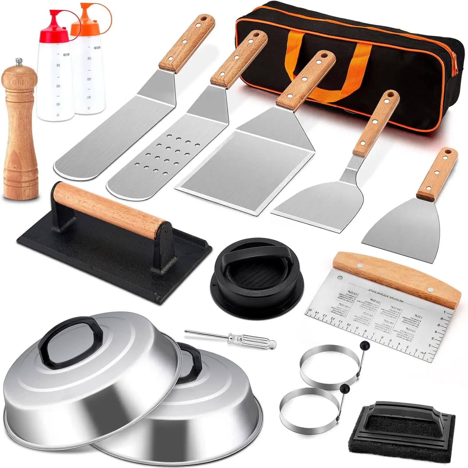 Set of 18 Tools for Stainless Steel Grill with Handles for Barbecue and Open Kitchen