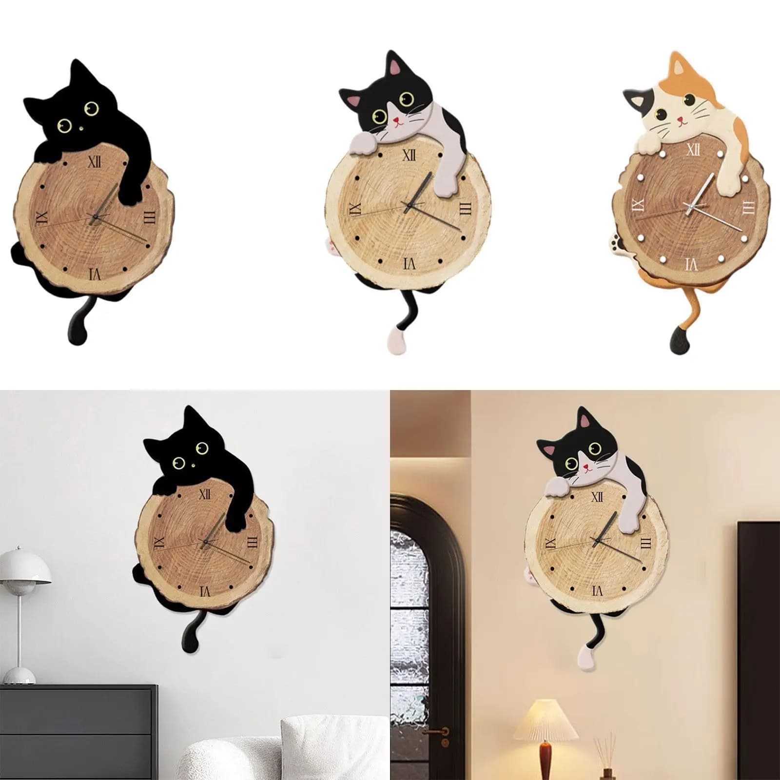 Wall clock for modern cats, without ticking, elegant, silent, for office and home