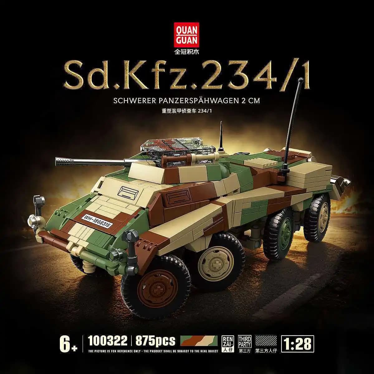 100322 German Heavy Armored Reconnaissance Vehicle 234/1 234/4 Boys Building Blocks Children Educational Puzzle Toy Gift 800+pcs