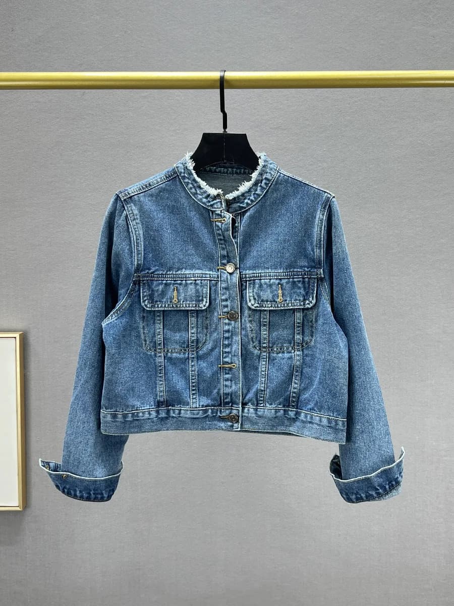 Women's Short Denim Jacket 2024 Early Autumn New Style Slimming Long Sleeve INS Hong Kong Style Jeans Cotton Blend Coat