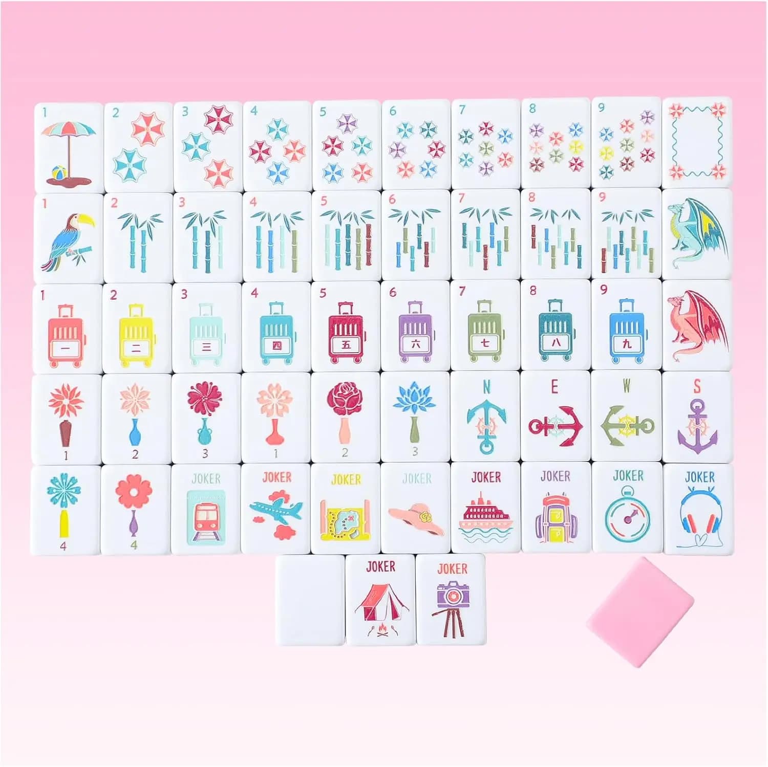 Set Mahjong Americano Inciso Rosa da 160 Pezzi con Borsa per il Trasporto e Accessori, Tessere da 1,2 Pollici per Giochi Divertenti