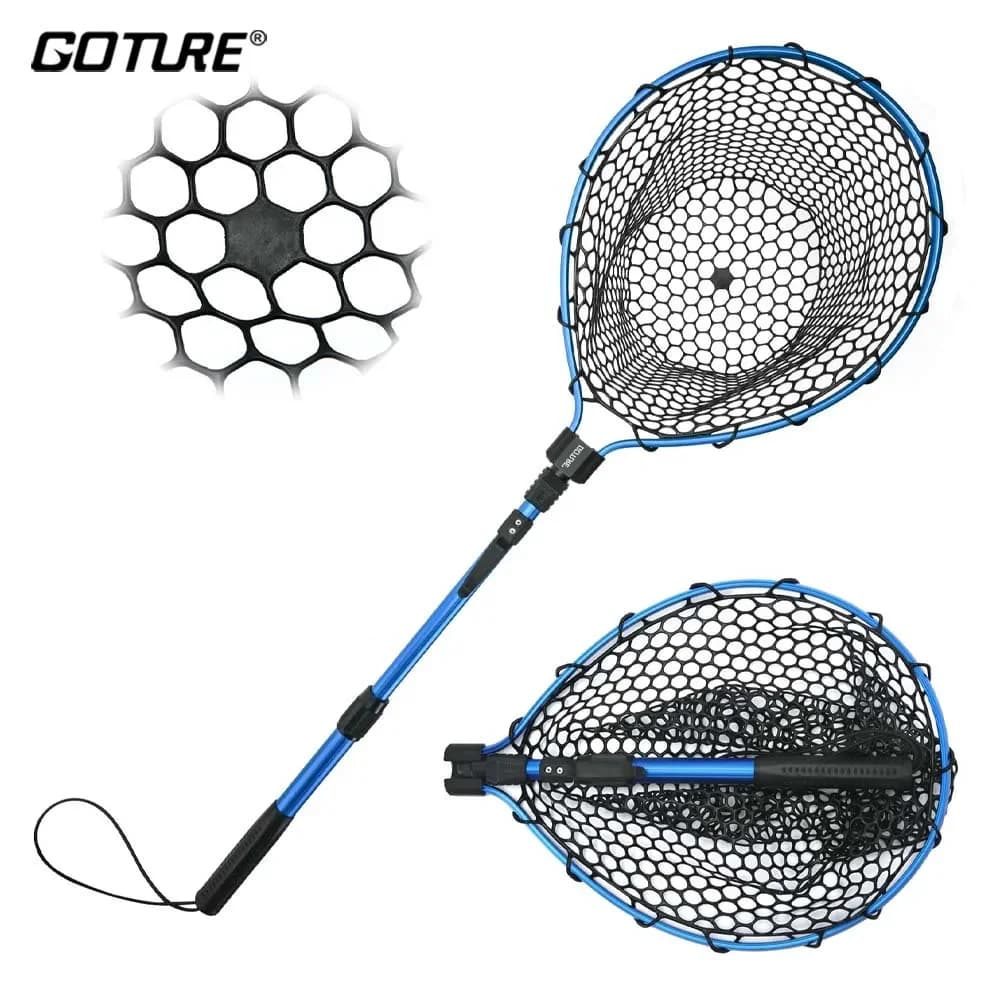 Reti da Pesca a Mosca Leggere e Portatili Goture con Rete in Gomma Retrattile per la Pesca