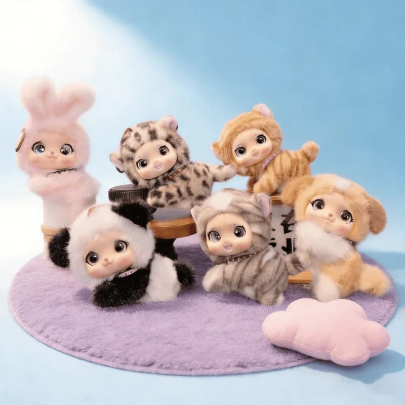 Peluche Gatto con Faccia in Vinile, Simpatico Animale Coniglio, Panda a Strisce, Bambola Imbottita, Stile Blind Box, Ciondolo Portachiavi, Decorazione per Borsa, Regalo di Compleanno