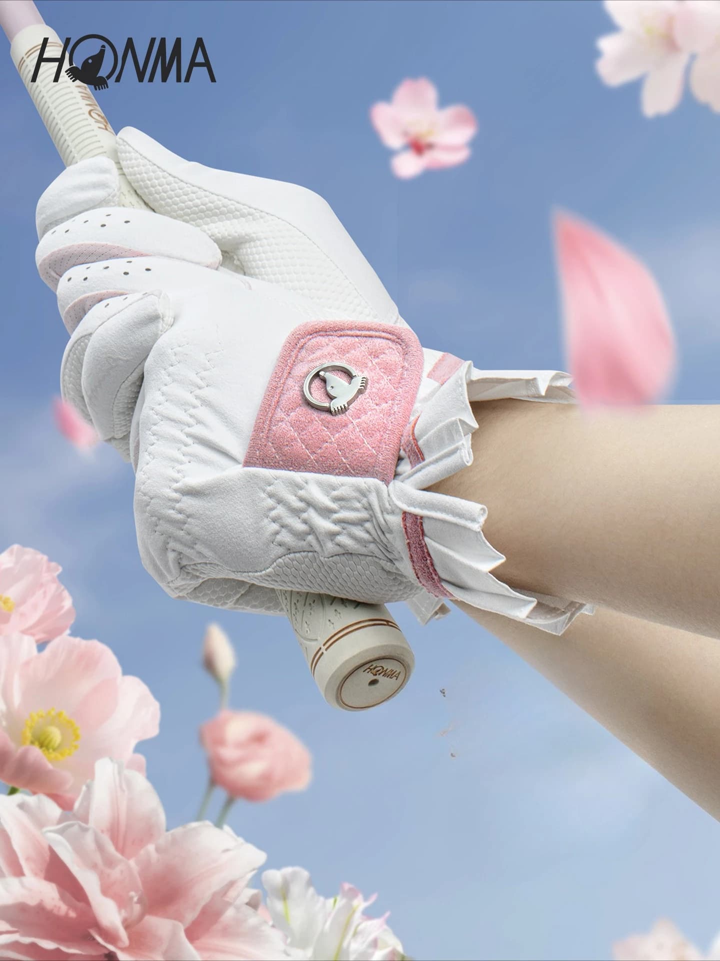 HONMA Women's Golf Gloves 2 Pack Floral Design Stylish Grip Gloves Breathable Slip Golf Training Fitness Cycling Sports Gloves