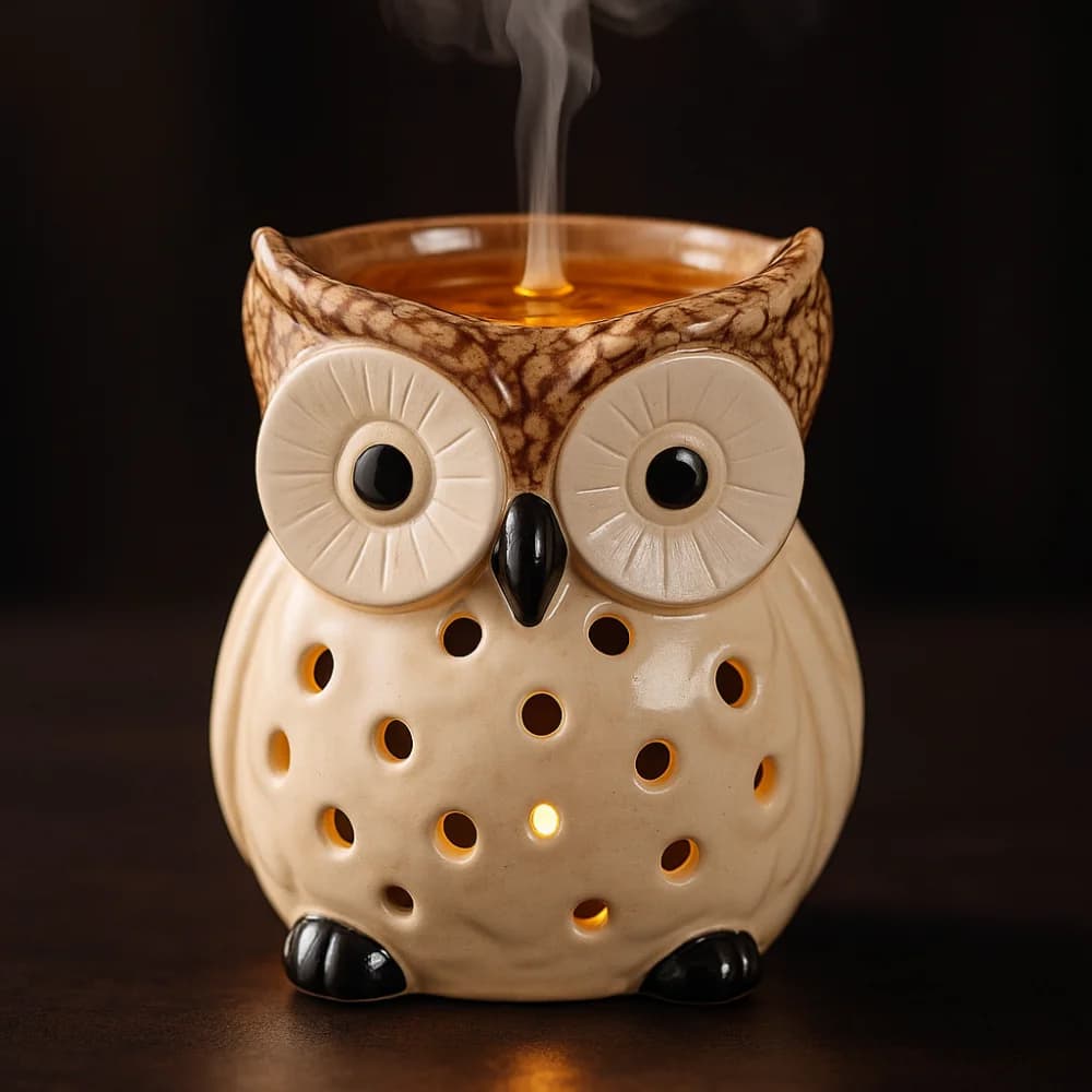 Stufa per aromaterapia con gufo in ceramica Stufa per candela di incenso ecologica resistente al calore Rilassante contenitore di incenso fatto a mano Decorazione per interni