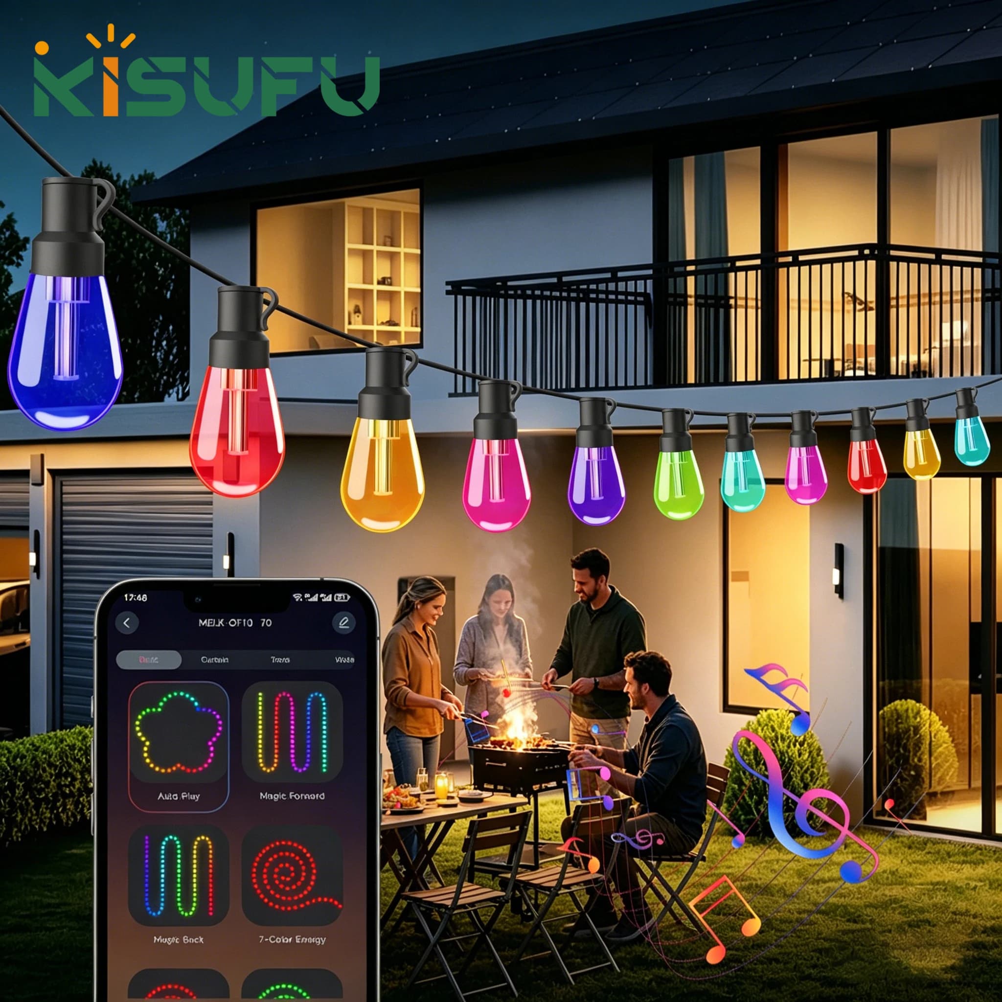 Luci a Stringa LED Intelligenti da Esterno 120M-45M, Controllo APP e Telecomando, Lampadine LED Impermeabili IP67, Ghirlanda Luminosa per Feste, Decorazione Fai-da-Te