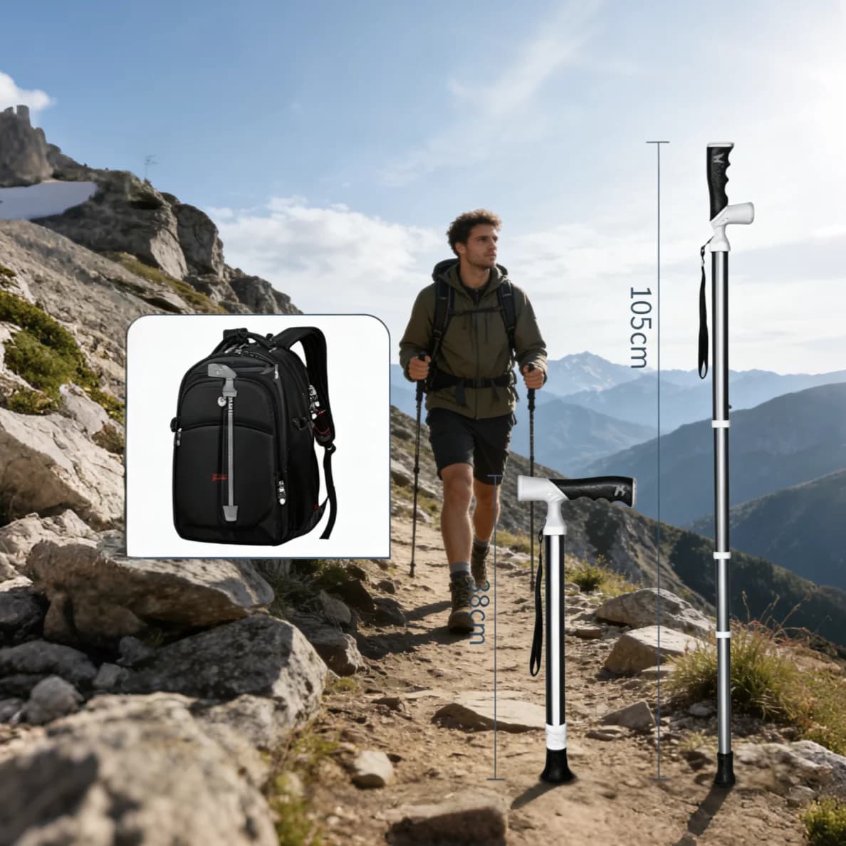 Retractable Trekking Stick Trekking rod Adjustable barrel for outdoor mountaineering for elderly