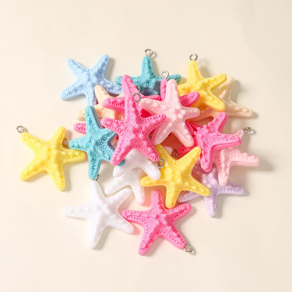 10pcs 32*29mm Lovely Cartoon 3D Resin Starfish Pendant Charms for Diy Drop Earrings Necklace Summer Beach Jewelry Making