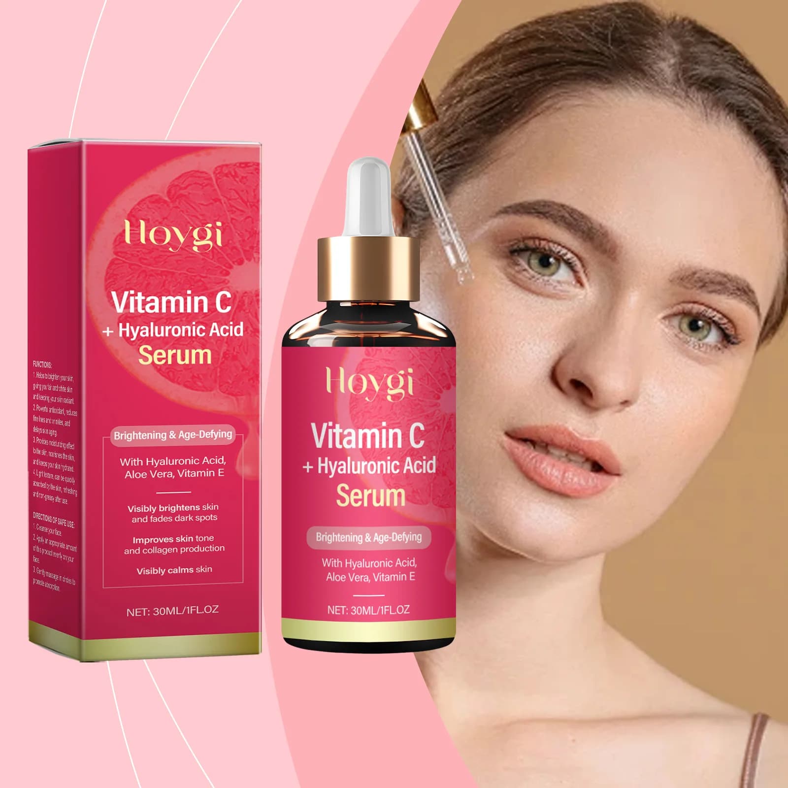 Il siero di vitamina C contiene l'acido ialuronico sbiadisce macchie scure idratante lifting rassodante nutrire illumina l'essenza cura della pelle del viso