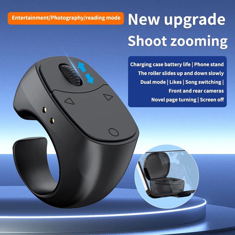 Ring for fingertips with wireless Bluetooth roller with remote control, portable mobile selfie mouse, turntable automatic navigation ring