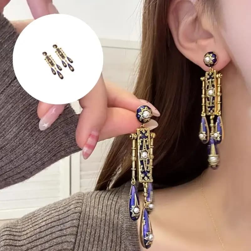 91AF 1 Pair Elegant Pearls Adorned Geometric Star Earrings Retro Copper Texture Perfect for Winter Wardrobe Brightening